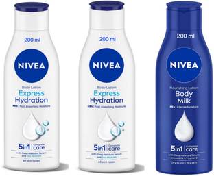 NIVEA Body Lotion 200ml - Express Hydration -2pcs & Body Milk Nourishing (Pack of 3)