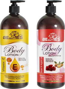 BEAUTIYES Vitamin -E Body & Rose Argan Oil Lotion Combo (Pack of 2) Each 300 ml