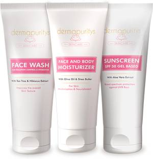 Dermapuritys Derma Puritys Face wash | SPF 50 Sunscreen | Face & Body Moisturizer Combo