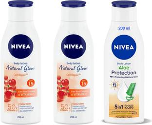 NIVEA Body Lotion 200ml - N.G. Cell Repair SPF 15 -2pcs & Aloe Protection (Pack of 3)