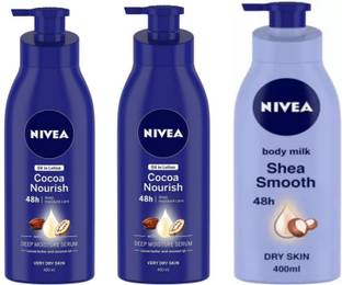NIVEA Cocoa Nourish Body Lotion 400 ML 2 Pcs & Shea Smooth Body Lotion 400 ML 1 Pcs