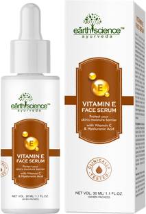 Earth Science Ayurveda Vitamin E Face Serum with Hyaluronic Acid & Vitamin C for Glowing & Clear Skin