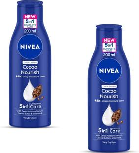 NIVEA Cocoa Nourish 5 in 1 Complete Care Body Lotion 200ml (Pack of 2)