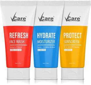 Vcare 3-In-1 Refresh Face Wash, Hydrate Moisturizer + SPF30 Protect Sunscreen