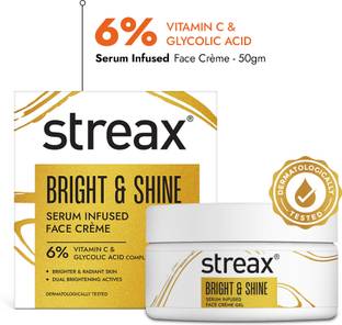 Streax Bright & Shine Serum Infused Face Cream Gel, 6% Vitamin C & Glycolic Acid, 50 gm