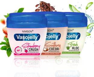 Nimson Vasojelly Aloe, Cocoa & Strawberry Petroleum Jelly | 48-Hour Moisture Pack of 3