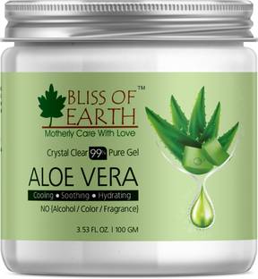 Bliss of Earth 99% Pure Crystal Clear Aloe Vera Gel For Face Hair Skin Cooling & Soothing