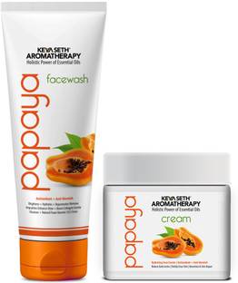 KEYA SETH AROMATHERAPY Papaya Facewash & Cream Combo kit for Brightening, Glowing & Blemish-free Skin