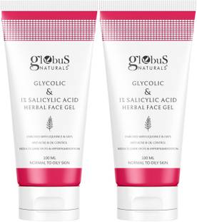 Globus Naturals Glycolic & 1% Salicylic Acid Herbal Anti Acne Face Gel, Set of 2