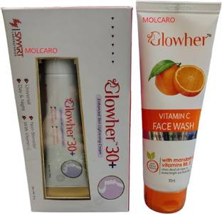 MOLCARO GLOWHER 30+ SKIN LIGHTENING CREAM AND VITAMIN C FACE WASH COMBO