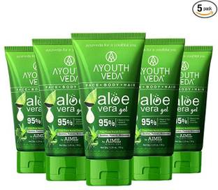 Ayouthveda Aloe Vera Gel|Multi Purpose Gel For Face, Body & Hair|With Neem,Tulsi (5X150g)