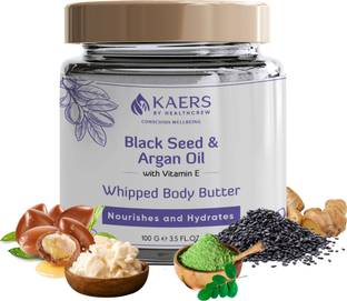 Kaers by Healthcrew Whipped Body Butter|Black Seed (Kalonji) & Argan Oil with Vit E|Hydrates|100 G