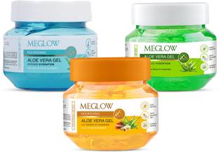 meglow Classic + Transparent + Kesar Chandan Aloevera Gel for Skin & Hair (100g Each)