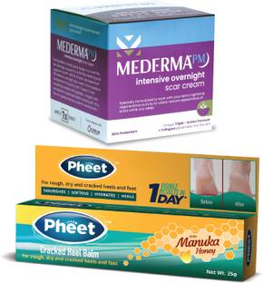 MEDERMA PM Overnight Acne Scar Removal Cream 30g & Pheet Cracked Heel Balm 50g