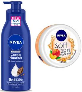 NIVEA Cocoa Nourish 400ml lotion and Peach 200ml Cream Set of 2pc