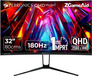 ZEBRONICS 81.28 cm (32 inch) Curved Quad HD VA Panel with 1500R Curvature, 300 Nits Brightness, HDR10, 99% sRGB, 92% DCI-P3, 2 x DP, 2 x HDMI, 1 x 3.5mm, Built-in Speakers Anti-glare Display Gaming Monitor (ZEB-IGM 104, ZEB-N32A)