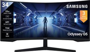 Samsung Odyssey G5 Curved 86.4 cm (34 inch) Curved WQHD LED Backlit VA Panel with HDR 10, Game Style U...