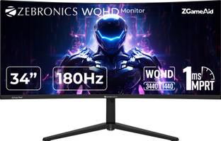 ZEBRONICS 86.36 cm (34 inch) Curved WQHD VA Panel 350 Nits Brightness, HDR10, 99% sRGB, 92% DCI-P3, 2 ...