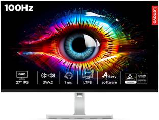 Lenovo L-Series 68.58 cm (27 inch) Quad HD LED Backlit IPS Panel with 99% sRGB, 90% DCI-P3, 2xHDMI 2.1, 1xDP 1.4, Tilt/Swivel/Pivot/Height Adjustable Stand, 3WX2 Inbuilt Speakers, Customization Artery, Smart Display Monitor (L27q-4A)