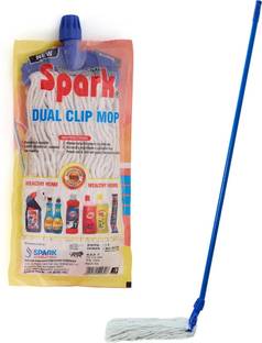 Spark International Dual Clip Mop | 100% Pure Cotton | Stainless Steel Handle | Easy Floor Cleaning Mop Head and Rod
