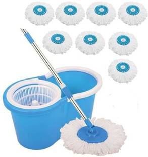 CREZON Magic Dry Bucket Mop - 360 Degree Self Spin Wringing With 8 Super Absorbers Mop Set
