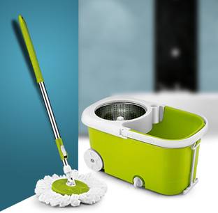 Mopsy Steel Magic Spin Bucket Mop With 2 Microfiber Refills for Home & Office Floor Wet & Dry Mop