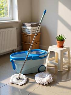 Ayush Premium Spin mop 360 degree with detachable stainless steel spinner and extra refills Mop Set