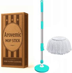 arovemic Super Spin Mop Stick | Mop Pocha with 1 Microfiber Refill (5 Yrs Warranty)