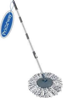Primeway Stainless Steel Rotating Mop Handle with Plastic Disc and 38cm Grey Refill Wet & Dry Mop