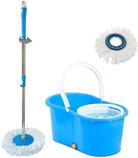 SURABHI Magic Spin Bucket Double Drive Hand Pressure with 2 Microfiber Head Mop Set