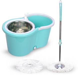 HALSEY 360° Spin Floor Cleaning Easy Advance Tech Bucket Mop Set & Stainless Steel Pole Mop Set