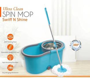 Effica Mop with Bucket 360° Multipurpose Spin| Self-Wringing & 2 Heads Mop Set