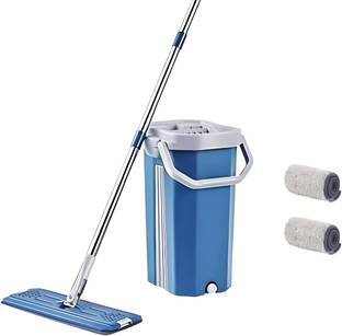 Upkaranwale Blue flat mop and bucket set Dust Mop with 2 Soft Refill Pads & Handle(38*13 CM) Flat Mop