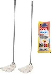 Spark International Deck Mop (Pack of 2) | 100% Pure Cotton | Stainless Steel Handle | Durable Mop Head and Rod