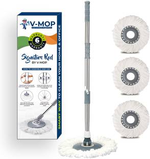 V-MOP Premium Grey Heavy Stainless Steel Bucket Mop Stick-Mop Rod Set (3 Refiil ) Mop Set