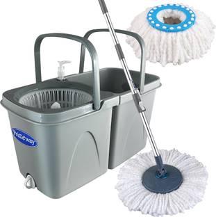 Primeway Twin Bucket 360 Rotating Spin Floor Cleaning Mop with 2 Microfibre 34cm Refills Mop Set