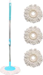 Pranay's Kleanup Eco Spin Mop-Rod Stick, Mop Head And 3 Refill - Wet & Dry 360 Mops Pocha Mop Rod