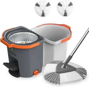 Owme Mop Bucket with Foot Pedal, Twin Bucket, Steel Wringer & Mop Refills Mop Set