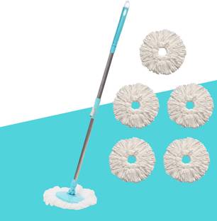 Pranay's Kleanup Prime Spin Mop-Rod Set|Wet & Dry|Cleaning Mop|Mops Pocha 5 Microfiber Refill Mop Set