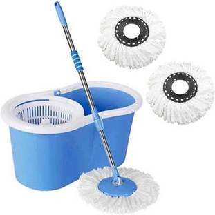 Neemco Microfiber Spin Mop with Plastic Bucket Rotating Plastic Pole Head Mop Set
