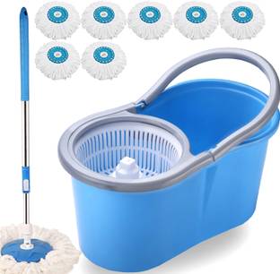 THUNDER FIT START FRESH Plastic Classic Spin Magic Bucket Mop with 7 Microfiber Heads Wet & Dry Mop