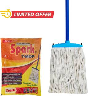 Spark International T-Mop Set | 100% Pure Cotton | Stainless Steel Handle | Easy Floor Cleaning Mop Set