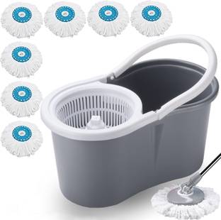 V-MOP Premium Grey Classic Spin Bucket Mop with 7 Head Mop Set
