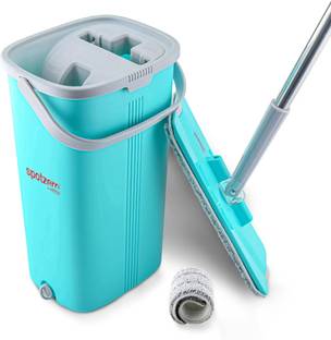Spotzero by Milton Flat Squeeze Mop with Bucket 5 L, Pocha For Floor Cleaning With 2 Reusable Pads Mop Set