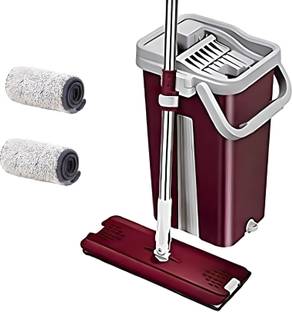 Upkaranwale Fuchsia Flat Mop and Bucket set Mop With 2 soft Refill Pads & handle Mop, Bucket