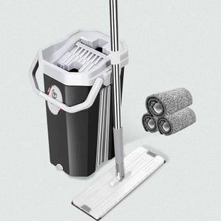 UPC Upgraded Hands-Free Squeeze Microfiber Flat Spin Mop System 360° Flexible Head Flat Mop