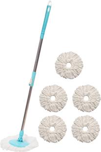 Pranay's Kleanup Ultimate Spin Mop-Rod Set|Wet & Dry Cleaning Mop|Mops Pocha 5 Microfiber Refill Mop Rod