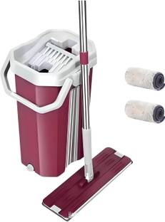 Upkaranwale Fushcia Flat Large Mop Bucket set with 2 Mop Cloth(38cmX13cm) Mop Set