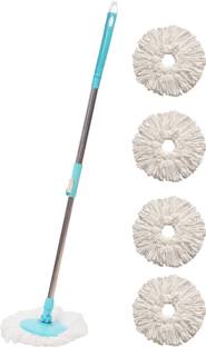 Pranay's Kleanup Ultimate Spin Mop-Rod Set|Wet & Dry Cleaning Mop|Mops Pocha 4 Microfiber Refill Mop