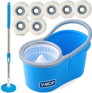 THUNDER FIT START FRESH Plastic Classic Spin Magic Bucket Mop with 7 Microfiber Heads Wet & Dry Mop